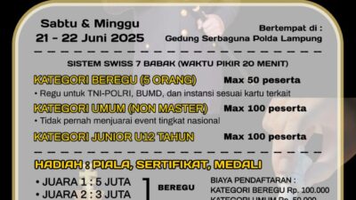 Turnamen Catur Piala Kapolda Lampung Mulai Dibuka Pendaftaran Hari Ini